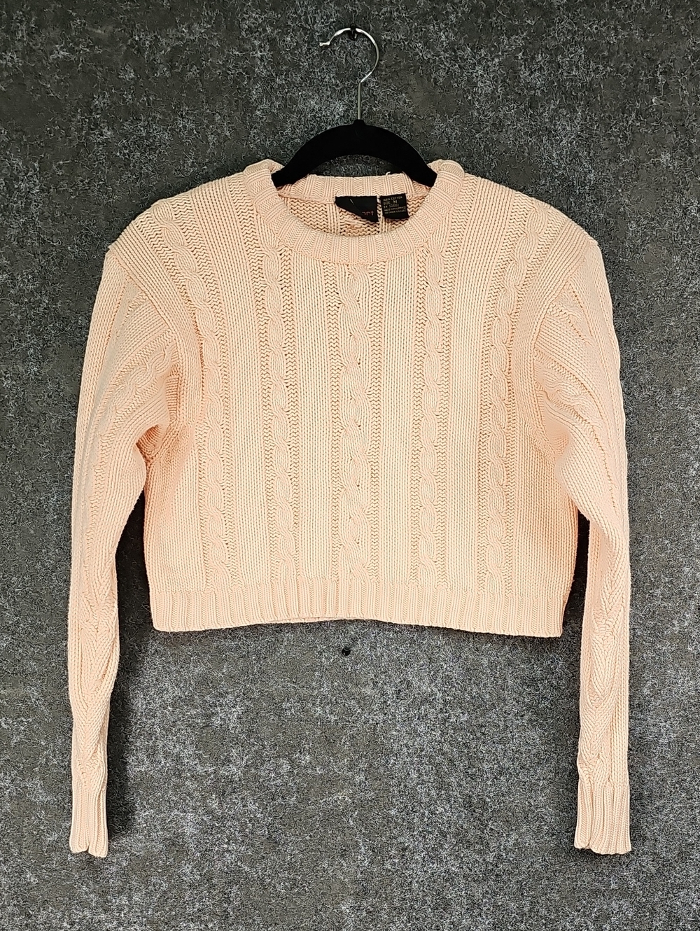 90s Liz Sport Cable Knit Cropped Sweater, Peach, Cotton, Size Medium